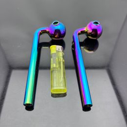 Pipes en verre Fumer le narguilé Bongs soufflés à la main Friteuse incurvée en verre allongé coloré par pulvérisation électrolytique