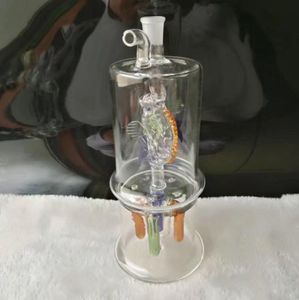 Tubos de vidrio Fabricación para fumar Cachimba soplada a mano Pescado superior Inferior Filtro de partición de cuatro garras Botella de humo de agua de vidrio silencioso