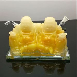 Tubos de vidrio Fumar Fabricación Cachimba soplada a mano Venta caliente resina doble estatua de Buda cachimba