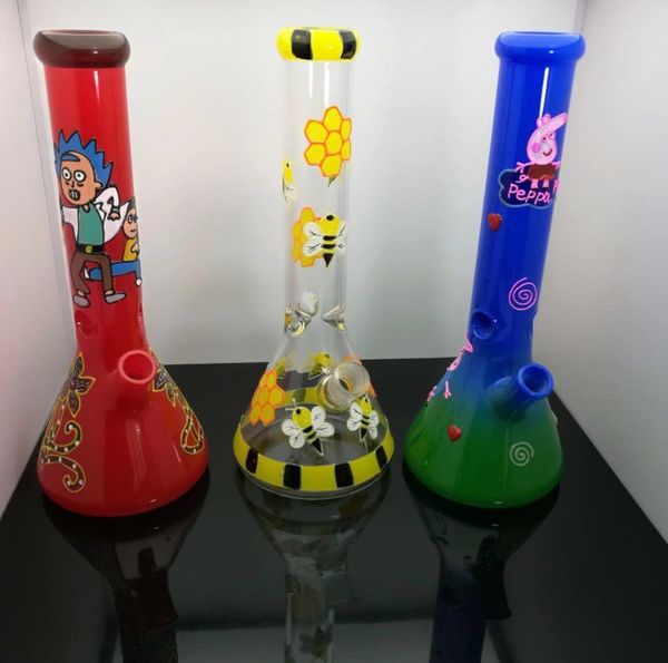 Tubos de vidrio Fabricación para fumar Cachimba soplada a mano Juego de cigarrillos de bongs de vidrio grandes clásicos con brillo nocturno pintado