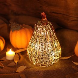 Glazen pompoen licht LED Gloeiende Delicate Decoratieve Lamp Feestartikelen voor Thanksgiving Halloween Fall Decorations Y201006