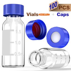 Fournitures de laboratoire échantillonneur automatique flacons en verre transparent de 2 ml avec point d'écriture et bouchons à vis ABS de 9 mm 100 pièces