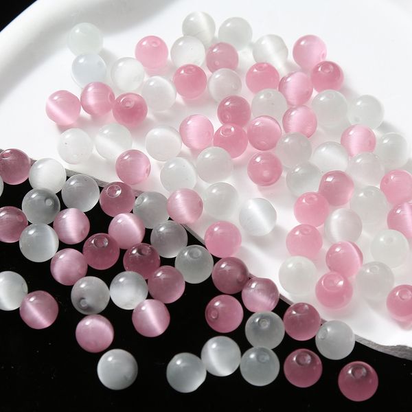 Perles rondes en verre 8 mm Cat Eye Round Spacer Perles pour bijoux de bricolage Making Pink White