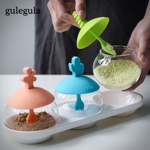 Glazen kruidenfles sets luchtdichte kruiden potten vochtbestendige zout peper shakers suiker container keuken accessoires organizer