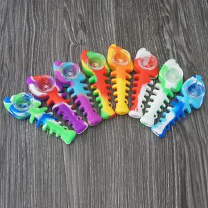 Glas Roken Pijp Vis Bone Shape Siliconen Hand Pijpen Water Bongs Kit DAB RUG Fishbone Bubbler Tabak Kruid met Kom Hookahs