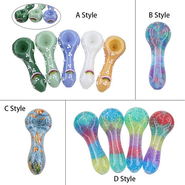 Pipe à fumer en verre Pipes à main en Pyrex Cuillères colorées Vis arc-en-ciel avec floral Agung Coloré Fraise Panda Art Mode Accessoires pour fumer