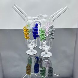 Glazen rookpijp Waterpijpen Nieuwe gekleurde glazen sigarettenset met spiraalslang en voet