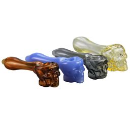 Glazen rookpijpenset met Skull Bowl Slide Handtabak Herb Pipe Dab Tools 4 kleuren