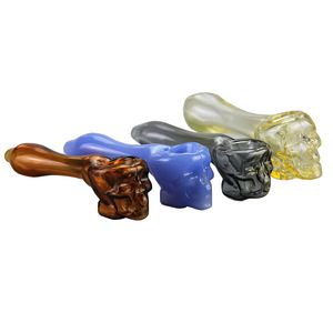 Kit de pipes à fumer en verre avec crâne bol toboggan main tabac herbe tuyau Dab outils 4 couleurs