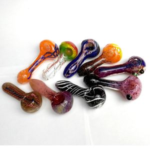 tuyaux de fumer en verre Pyrex Pipes cuillères à main fabriquées à main 3,9 '' accessoires pour herbe sèche 4,5 pouces Pipe à main bandes colorées