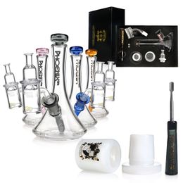 Ensemble de fumage en verre 7 pcs boîte-cadeau bongs en verre conduites d'eau bécher avec pot de stockage accessoires de banger à quartz ensemble de bangs à fumée Dab Rig