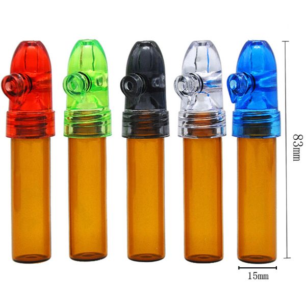 Botella de vidrio para esnifar, pipas para fumar, pastillero, kit de contenedores, bolsillo para olfatear portátil, Snuffer duradero, mezcla de colores, almacenamiento para esnifar, 53 mm, 68 mm, 83 mm, accesorios para humo