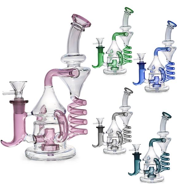 Ressort en verre Dab Rig narguilé recycleur Tornado tuyau d'eau fumée bécher Bong 14mm mâle Joint bol