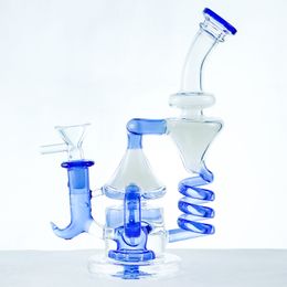 Glazen veer Dab rig recycler tornado water pijp rook beker bong 14 mm mannelijke banger