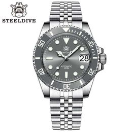 Reloj Steeldive de cristal Sd1953 con esfera gris, Reloj de acero inoxidable Nh35 con bisel cerámico de 41mm, relojes de buceo de zafiro para Hombre