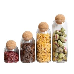 Boutettes de rangement en verre Round Cork Coffee Bean Scellé contient des accessoires de cuisine de rangement de grains créatifs