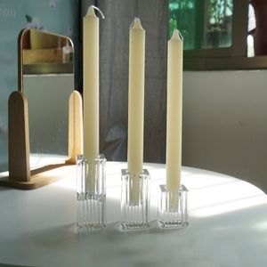 Candelador de cárcel de vidrio Clear Small Short Candlestick Sporters para palos cónicos estándar para decoración de la mesa de la casa Recepción de bodas Centros de aniversario