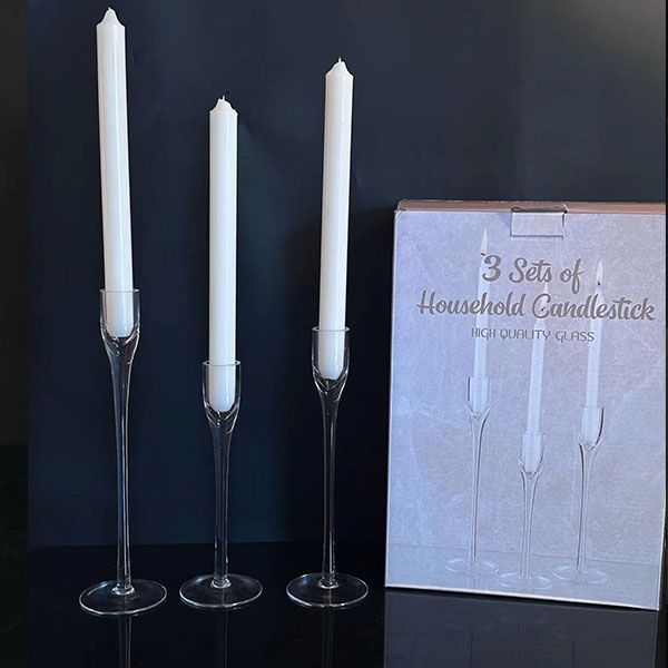 Candelabros cónicos de vidrio, candelabros cónicos altos y transparentes para mesa de cena, centro de mesa, decoraciones para fiestas navideñas y bodas