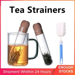 Filador de té de vidrio con tapa de corcho Infusor de té Herramienta Reusabletea Filtro Hojas de té sueltas Tubo con cepillo de limpieza