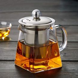 Tetera de vidrio con filtro de Infusor de té de alta calidad resistente al calor de acero inoxidable, tetera de té de flores, juego de té Kung Fu Puer Oolong