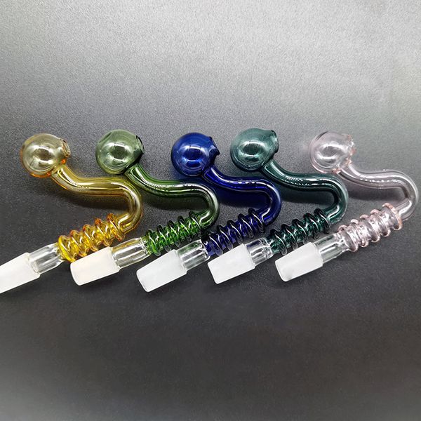 Venta al por mayor Rosca de vidrio Pyrex Oil Burner Pipe 14mm 18mm Macho Fmale Color para Hookah Dab Rig Water Pipes Bong