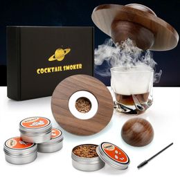 Kit de ahumador de cócteles con tapa de cristal, con 4 Uds. De astillas de madera, accesorios de camarero para bebidas de whisky, Kit de regalo para fumar para papá 240124