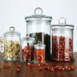Tarro de vidrio transparente sellado, tarro de almacenamiento, tarro de té de flores, medicina tradicional china, cereales de frutas secas, botella de vidrio grande 240113