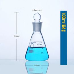 Glazen driehoek kolf met standaard plug chemie laboratorium conische kolf dikker hoge borosilicaat glazen hoge temperatuur