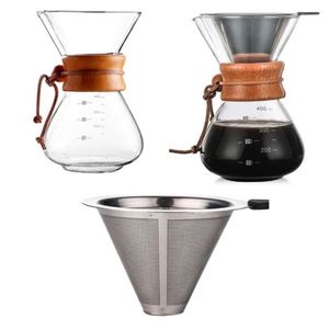 Glazen Turkse Potten Hittebestendige Klassieke Maker Giet Over Koffiezetapparaat Pot Roestvrijstalen Koffiefilter C1030323d