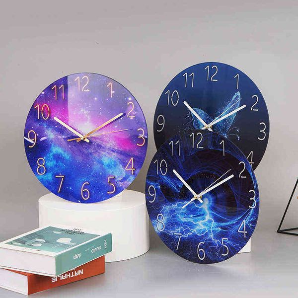 Reloj de Pared de cristal diseño moderno paisaje luz lujo colorido arte Reloj Pared Decorativo relojes sala de estar dormitorio decoración del hogar H1230