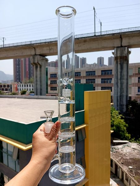 El agua de cristal de 18 pulgadas Bong la cachimba Shisha con tres capas de la pipa que fuma de Perc del panal de filtrado con la hembra de 14m m