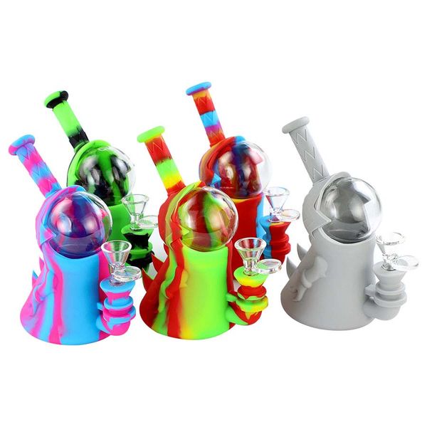 Eau de verre Bong Tuyaux de silicone Silicone Crownah Fumer DAB Resigues Bongs Bongs Bongs Design de couleur pour une cigarette à herbes sèche