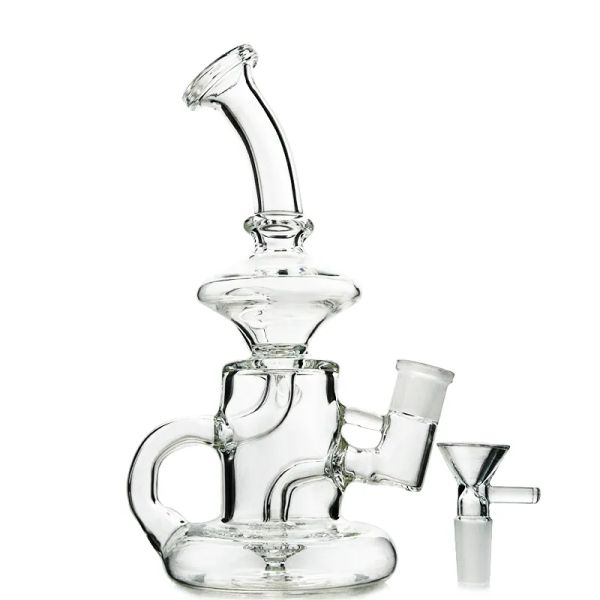 Klein Tornado Recycler Bong Bongs de agua de vidrio Plataformas Dab Plataformas petroleras femeninas de 14 mm Tuberías de agua únicas Tazón de vidrio Cuarzo Banger