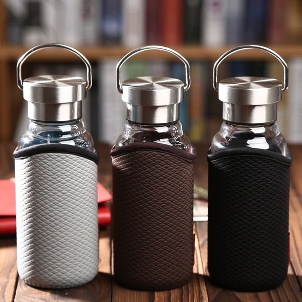 Bouteilles d'eau en verre Bouteille de boisson portable avec sac anti-chaud Tasses à café de voyage 350ML / 450ML / 550ML 201127