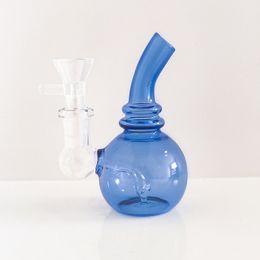 Pipe à eau en verre Bong Blue Smoking Pipe Recycler Dab Rig Bongs avec Percolater Clear Hookahs 14mm Male Transparent Glass Bowl 4.1 pouces d'épaisseur Pyrex pipes Cadeaux mignons