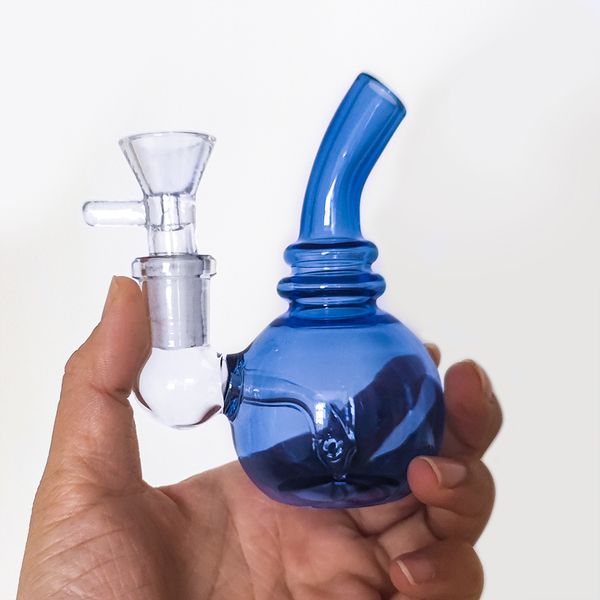 Glazen waterpijpen Waterpijpen van glas 4,13 inch Kleurrijke dikke glazen waterpijpen met gebogen hals 10,5 cm Blauwe rookpijp Recycler Olie Dab Rig percolator 14 mm heldere komverbinding voor rokers