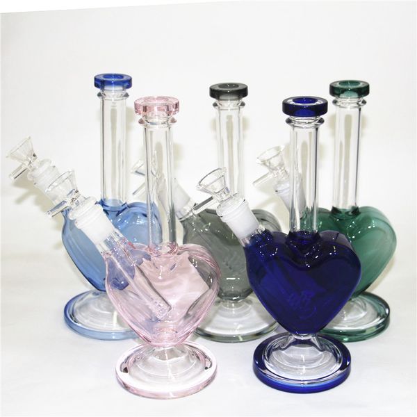 Tubos de agua de vidrio Bongs pipa de agua rosa en forma de corazón fumar dab rig bubble ash catcher 14 mm Cubilete conjunto Bong Water Pipe Oil Rigs