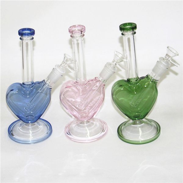 Tubos de agua de vidrio en forma de corazón Bong Plataformas petrolíferas Cachimbas Dab Rig bongs Fumar Hierbas secas Tazones Accesorios Colectores de cenizas Néctar de silicona