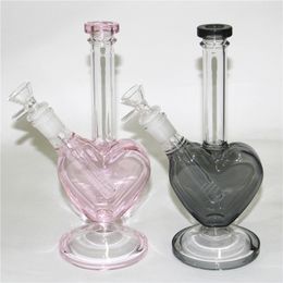 Tuyaux d'eau en verre forme de coeur tuyau de fumée Bong plates-formes pétrolières narguilé Dab plate-forme herbe sèche Vap bongs accessoires pour fumer cendrier