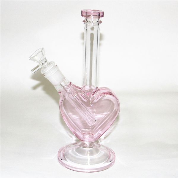 Pipas de agua Pipas de agua de vidrio Forma de corazón Pipa de humo Bong Plataformas petroleras Hookah Dab Rig Bongs de hierba seca Accesorios para fumar Colector de cenizas