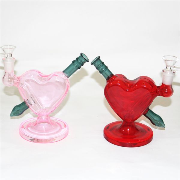 Pipas de agua de vidrio forma de corazón Fumo tubería de agua plataforma de aceite de bong hookah plataforma de hierba seca VAP bongs accesorios para fumar