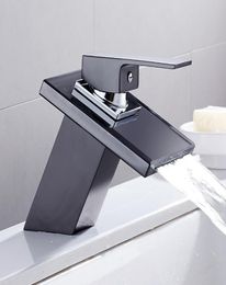Bascall de cascade en verre robinet pour la salle de bain le montant de pont noir mixage de lavabo carr￩ vanit￩ robinet de salle de bain robinet2973553