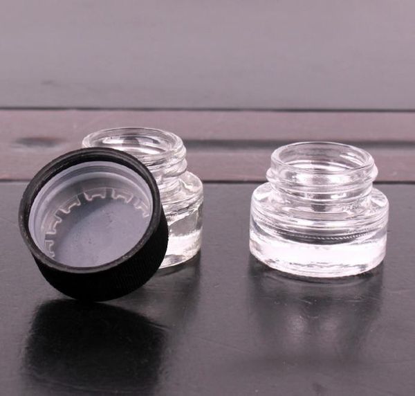 Conteneurs de cire de verre 5 ML 9 ML bocaux en verre Pyrex ronds transparents cire Dab vaporisateur stockage de conteneurs d'herbes sèches avec couvercle à bouchon à vis