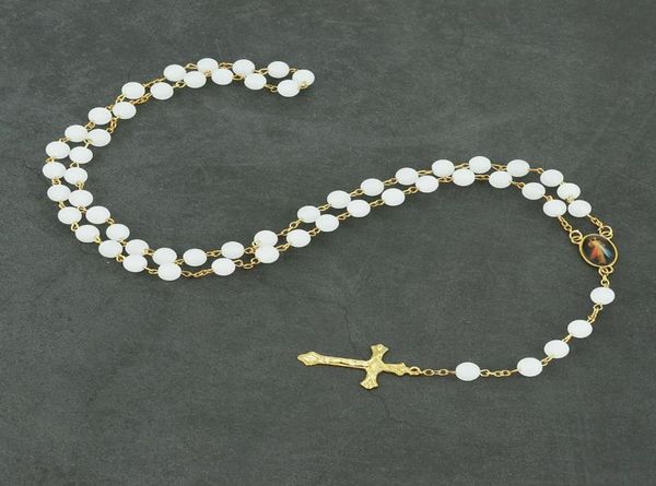 Verre blanc vierge marie jésus miséricorde chapelet pendentif collier notre dame de grâce Guadalupe collier femmes prière catholique bijoux 4281938