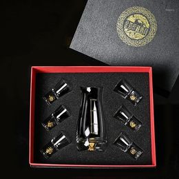 Glas Witte Wijnkruik Dispenser Huishoudelijke Gouden Blad Chinese Zet een Pot van 6 Cups Gift Box Bril
