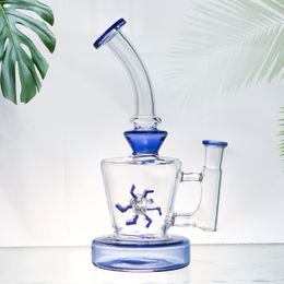 Glass Windmill Wheel Dab Rig Hookah gira Bong Thick Water Pipe quemador de aceite con 14 mm Bowl accesorios completos burbujas para fumar