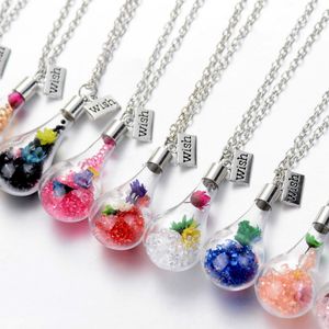 Verre souhait bouteille flottante fleur séchée collier pendentifs femmes colliers flotteur médaillon vivant bijoux de mode volonté et sable nouveau