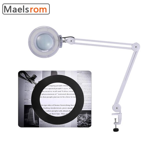 Glasses 5/8/10X Lampe Loupe Tatouage Ongles Beauté Dentiste Lampe Loupe Lumière Froide LED Clip Lampe de Bureau 127mm Lentille en Verre Main Libre