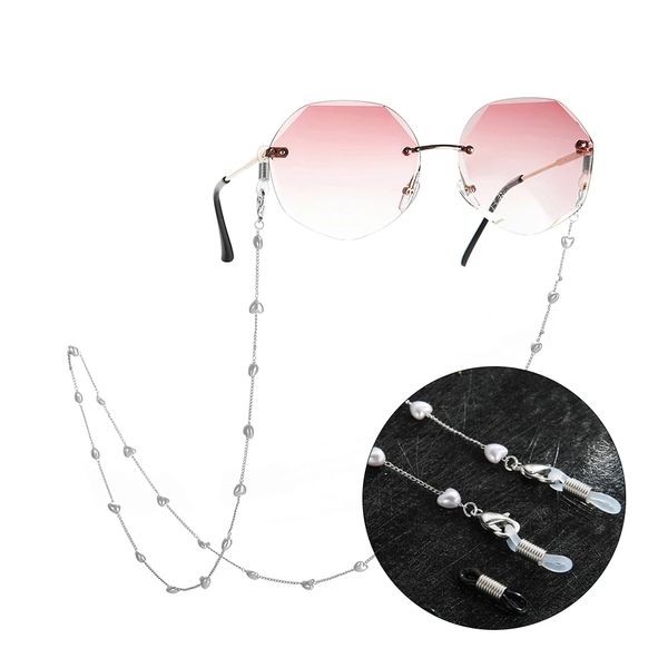 Chaîne de lunettes pour cou de perles en forme de cœur tenant des lunettes de soleil perlées cordon de lunettes lanière cou de cristal