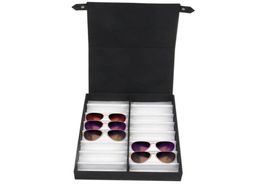 Vitrine à lunettes 16 paires Boîte de rangement avec couvercle pliable pour lunettes de soleil boîte à lunettes Noir blanc 3834904